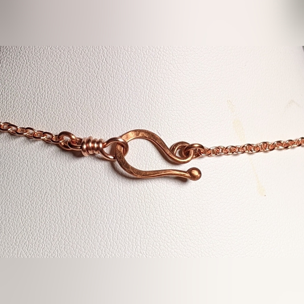 Vintage Embossed Ceramic Bar Necklace Artisan Crafted Jewelry Pure Copper Chain - Picture 7 of 16